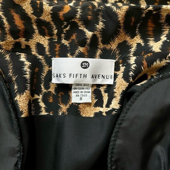 Saks Fifth Avenue Vintage Leopard Print Silk Long Sleeve Wrap Dress Mini Size 8 - Picture 9 of 10